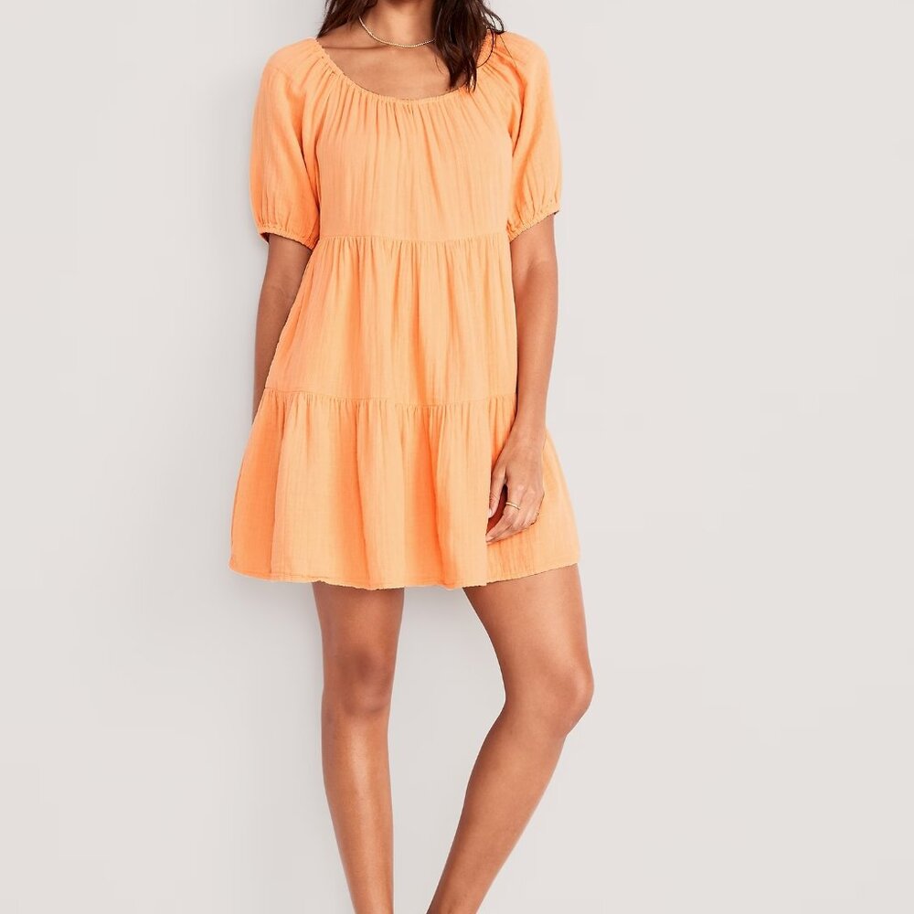 Old Navy Puff-Sleeve Tiered Mini Swing Dress